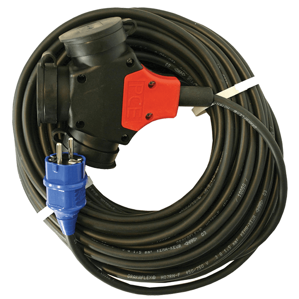 Kabel 1-fase 16A 230V (treveis) — leie hos Akershus Maskinutleie